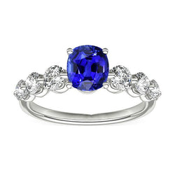 Jubileumring voor dames, ronde diamant en saffier, edelsteen 2,50 karaat
