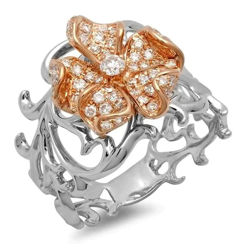 Jugendstiljuwelen Nieuwe Echt Diamanten Verlovingsring Fancy Two Tone Gold