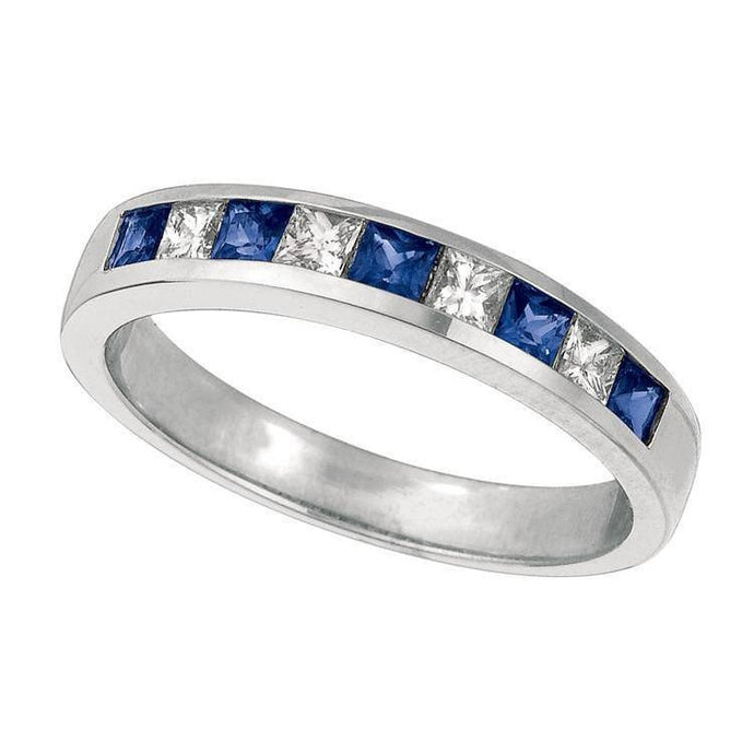 Kanaalinstelling 0.90 Ct. Saffier & Prinses Geslepen Diamanten Ring WG 14K - harrychadent.nl