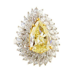 Canarisch Gele Halo Ring Peervormig & Marquise Cluster Natuurlijke Echte Diamanten (Niet Labgekweekt)