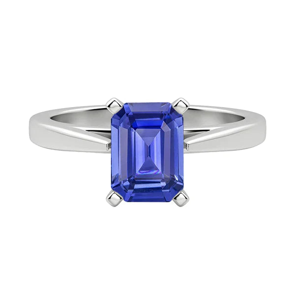 Kathedraal Instelling Ceylon Sapphire Solitaire Smaragdvormige Ring