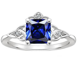 Kleine diamant en kussen blauwe saffier edelsteen ring goud 2,30 karaat