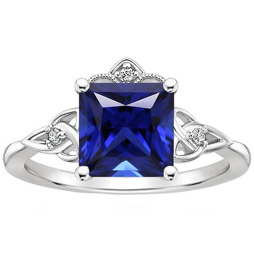 Kleine diamant en prinses geslepen blauwe saffier antieke stijl ring goud 14K - harrychadent.nl