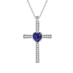 Kruis Hanger Bezel Hart Ceylon Saffier & Ronde Diamant 2 Karaat