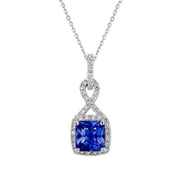 Kussen Blauwe Saffier & Diamant Halo Hanger Infinity Style 3 Karaat