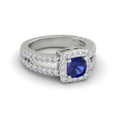 Kussen Blauwe Saffier Met Diamanten 4.50 Karaat Ring Wit Goud 14K - harrychadent.nl