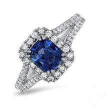 Afbeelding in Gallery-weergave laden, Kussen Ceylon Sapphire Diamanten Ring Accenten 3 Karaat WG 14K - harrychadent.nl

