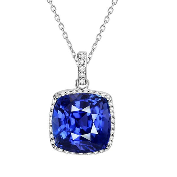 Kussen Ceylon Sapphire Halo diamanten hanger met ketting 5,50 karaat - harrychadent.nl