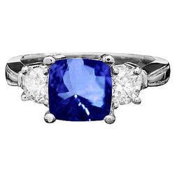 Kussen Ceylon Sapphire Ronde Diamanten 4.51 Carat 3-Stone Ring