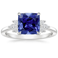Kussen Ceylon Sapphire en Marquise diamanten Ring 3,25 karaat