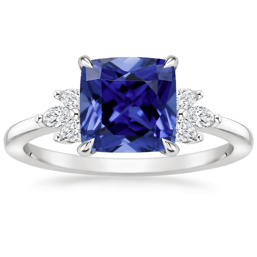 Kussen Ceylon Sapphire en Marquise diamanten Ring 3,25 karaat - harrychadent.nl