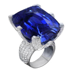 Kussen Ceylon blauwe saffier en ronde diamanten 8.51 karaat ring