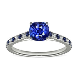 Kussen Edelsteen Ring Ronde Blauwe Saffier & Diamanten 2,50 Karaat