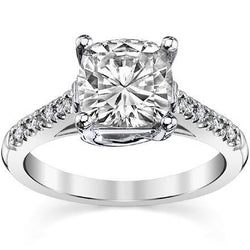 Kussen Halo & ronde geslepen 3 ct diamanten verlovingsring wit goud 14K