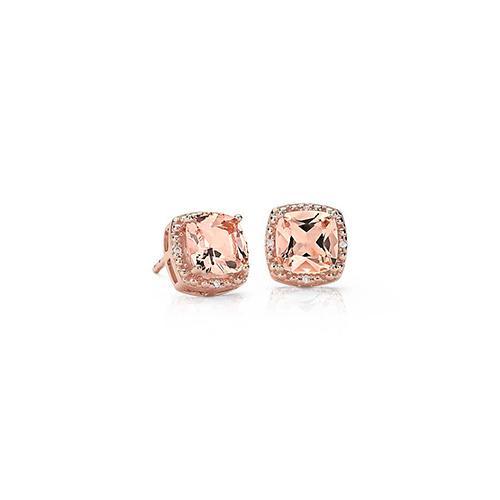 Kussen Morganite & Diamant 10 karaats Oorknopjes Rose Goud 14K - harrychadent.nl