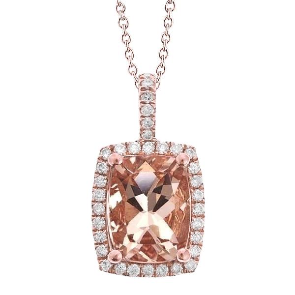 Kussen Morganite en ronde diamanten 16.50 Ct hanger rosé goud 14K - harrychadent.nl