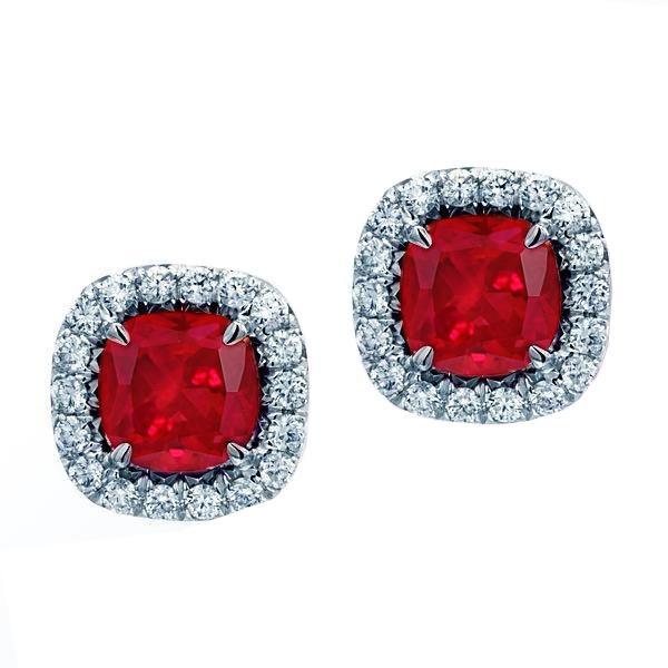Kussen Robijn Met Diamanten 7.50 Ct Oorknopjes Wit Goud 14K - harrychadent.nl