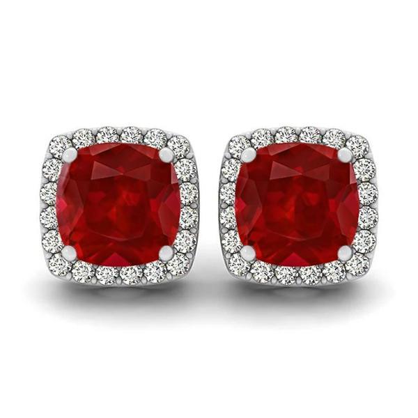 Kussen Robijn Met Diamanten 8.40 Karaat Oorknopjes Halo Goud 14K - harrychadent.nl