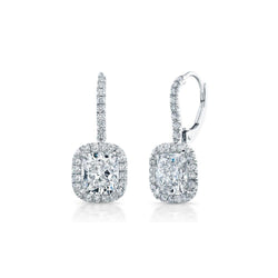 Kussen & Ronde snede Diamanten Dangle Oorbellen 3,10 Karaat Wit Goud 14K