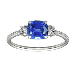 Kussen Saffier Edelsteen Ring 3 Steenstijl Diamanten 3 Karaat