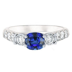 Kussen Saffier Edelsteen Ring Prong Set Ronde Diamanten 2,50 Karaat