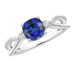 Kussen Sapphire 3 Stone Ring Split Shank 2,25 karaats touwstijl