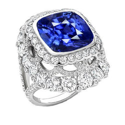 Kussen Sapphire Diamond Halo Ring Bezel Set 6 karaats gouden gespleten schacht