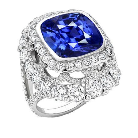 Kussen Sapphire Diamond Halo Ring Bezel Set 6 karaats gouden gespleten schacht - harrychadent.nl