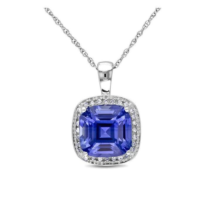 Kussen Sapphire & Diamond Halo hanger ketting 4,50 karaat - harrychadent.nl