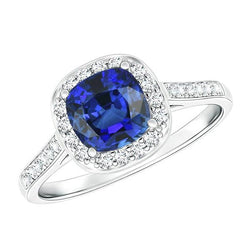 Kussen Sapphire Halo Diamond Ring 3.50 karaat 14K witgouden sieraden