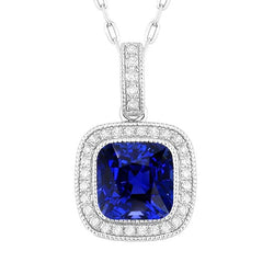 Kussen Sapphire Milligrain Halo Hanger Diamond Bezel Set 5.25 Karaat