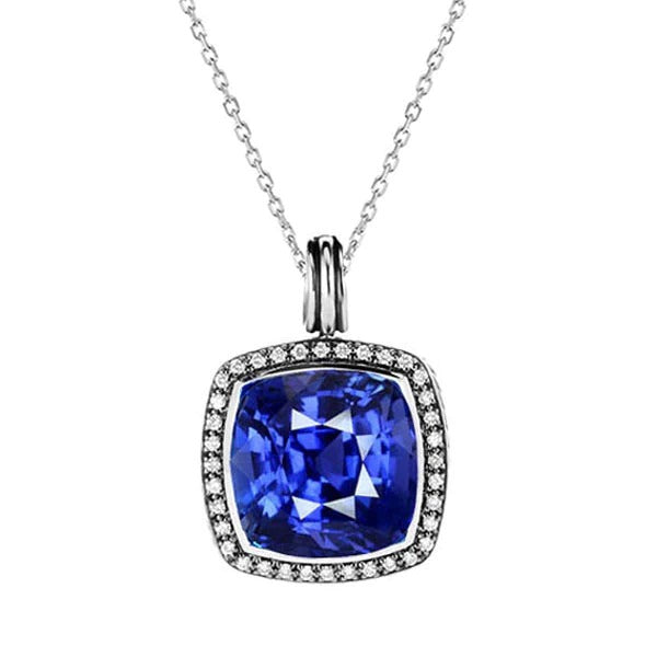 Kussen Sapphire & Round Diamond Halo hanger 3,75 karaat 14K goud - harrychadent.nl