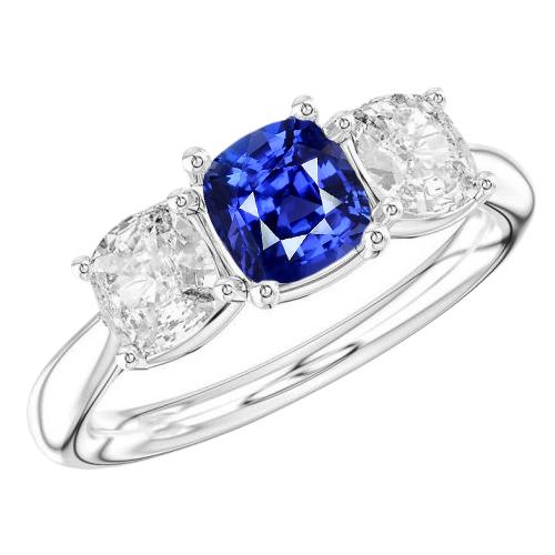 Kussen Sapphire Three Stone Ring 2.50 karaat diamanten gouden sieraden - harrychadent.nl
