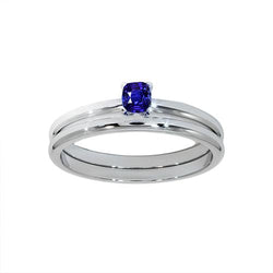 Kussen Solitaire Blauwe Saffier Verlovingsring Set 1 Karaat