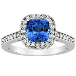 Kussen Sri Lanka Blauwe Saffier Diamanten 3.40 Ct Ring Wit Goud 14K