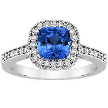 Afbeelding in Gallery-weergave laden, Kussen Sri Lanka Blauwe Saffier Diamanten 3.40 Ct Ring Wit Goud 14K - harrychadent.nl
