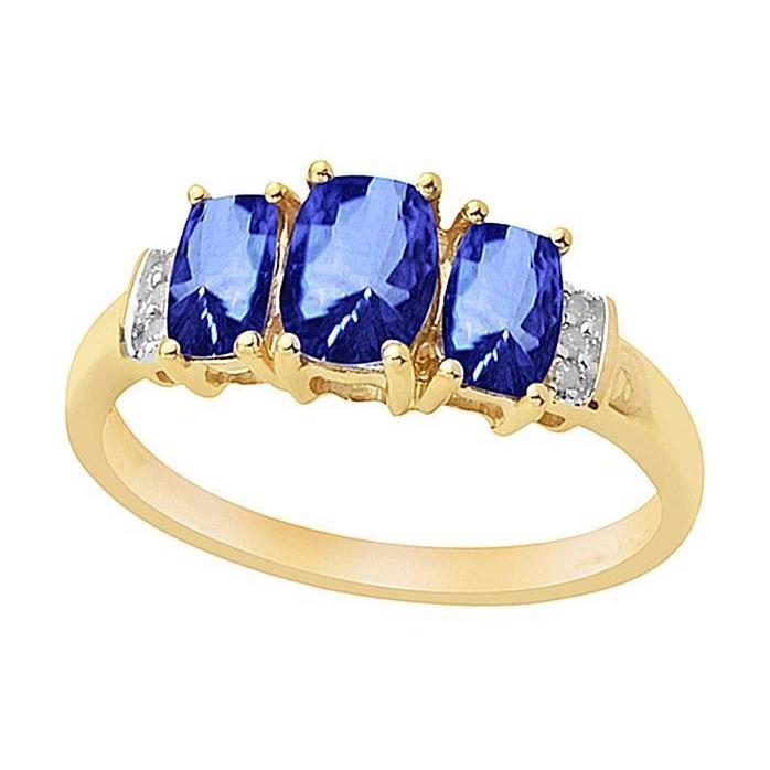 Kussen Sri Lanka Blauwe Saffier Diamanten Ring 3-Steen 5.26 Karaat YG 14K - harrychadent.nl