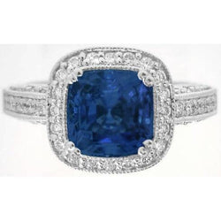Kussen Sri Lanka Saffier & Diamanten Ring Wit Goud 14K 3 Karaat