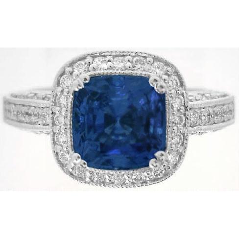 Kussen Sri Lanka Saffier & Diamanten Ring Wit Goud 14K 3 Karaat - harrychadent.nl