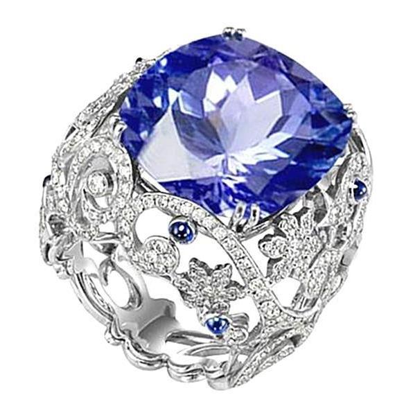 Kussen Sri Lanka Saffier Diamanten Witgouden 14K Ring 8.51 Ct - harrychadent.nl