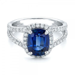 Kussen Sri Lanka Saffier Ronde Halo Diamanten Ring 4.75 Ct