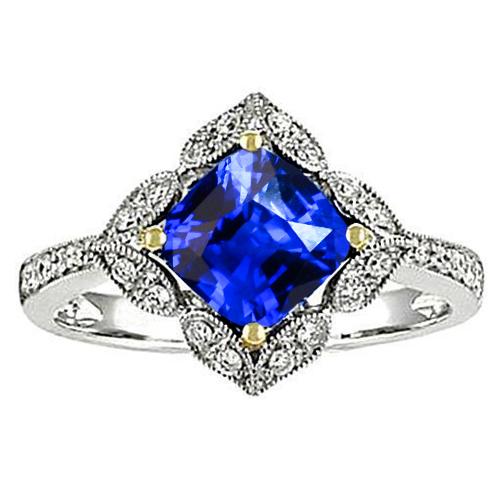Kussen Sri Lanka Sapphire Diamonds Ring 5.66 Ct. Tweekleurig goud - harrychadent.nl