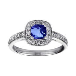 Kussen Sri Lanka blauwe saffier diamant 1,25 ct. Ring Wit Goud 14K