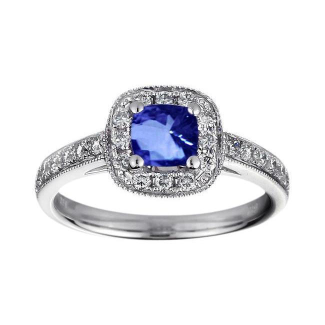 Kussen Sri Lanka blauwe saffier diamant 1,25 ct. Ring Wit Goud 14K - harrychadent.nl