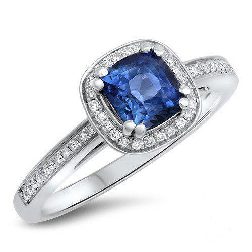 Kussen Sri Lanka blauwe saffier diamanten ring massief goud 1.70 Ct - harrychadent.nl
