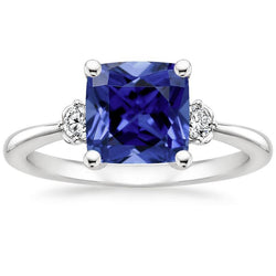 Kussen Sri Lankaanse saffier diamant 3 stenen ring 2,75 karaat