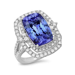 Kussen Tanzaniet & Diamant 7 Karaat Halo Fancy Ring Goud Wit 14K