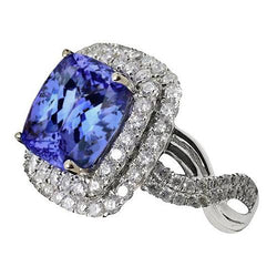 Kussen Tanzaniet Diamanten Solitaire met accenten Fancy Ring 7 karaat