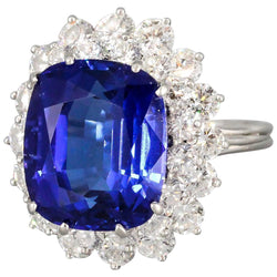 Kussen Tanzaniet met ronde diamanten 5 kt ring nieuw wit goud 14k