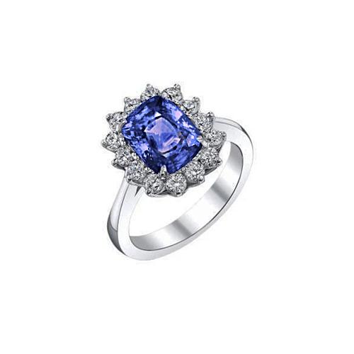 Kussen Tanzanite 4.30 Carat Diamanten Halo Ring Wit Goud 14K - harrychadent.nl